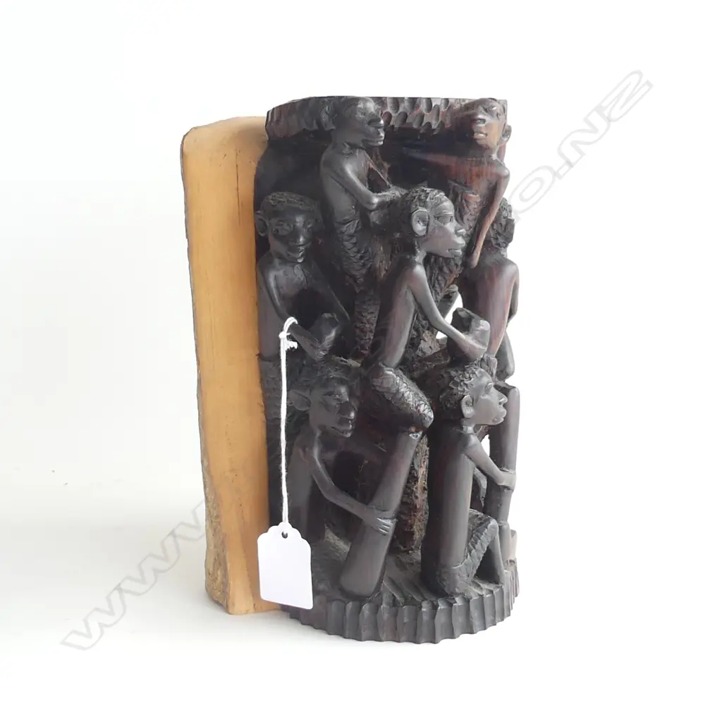 AFRICAN WOOD CARVED FIGURE GROUP H.230mm Image 1++