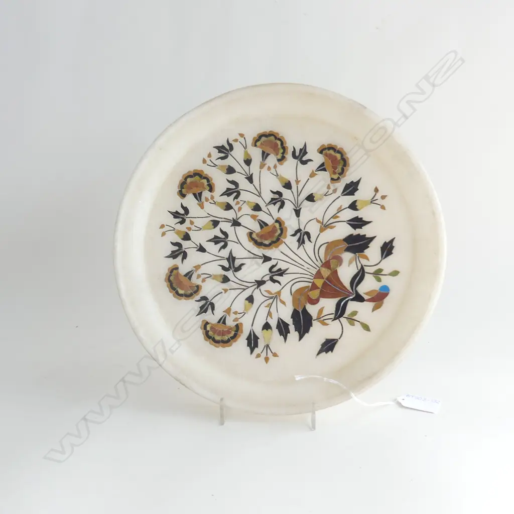 WHITE MARBLE PLATE WITH FLORAL PATTERN INLAY DIA 285MM Image 1++
