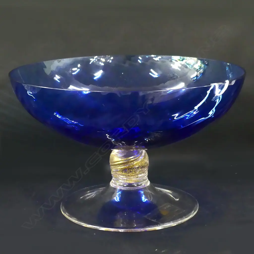 LGE ITALIAN BLUE ART GLASS BOWL; CRISTALLERIA ETRURIA 275mm dia Image 1++