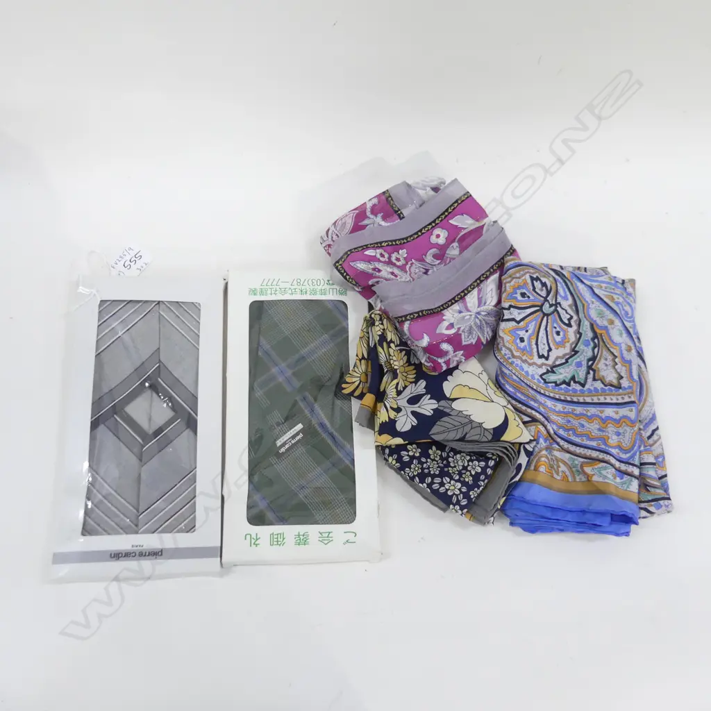3 SCARVES EMANUEL UNGARD & LANCET MILANO & 2 NEW OLD STOCK PIERRE CARDIN PARIS HANKERCHIEFS Image 1++