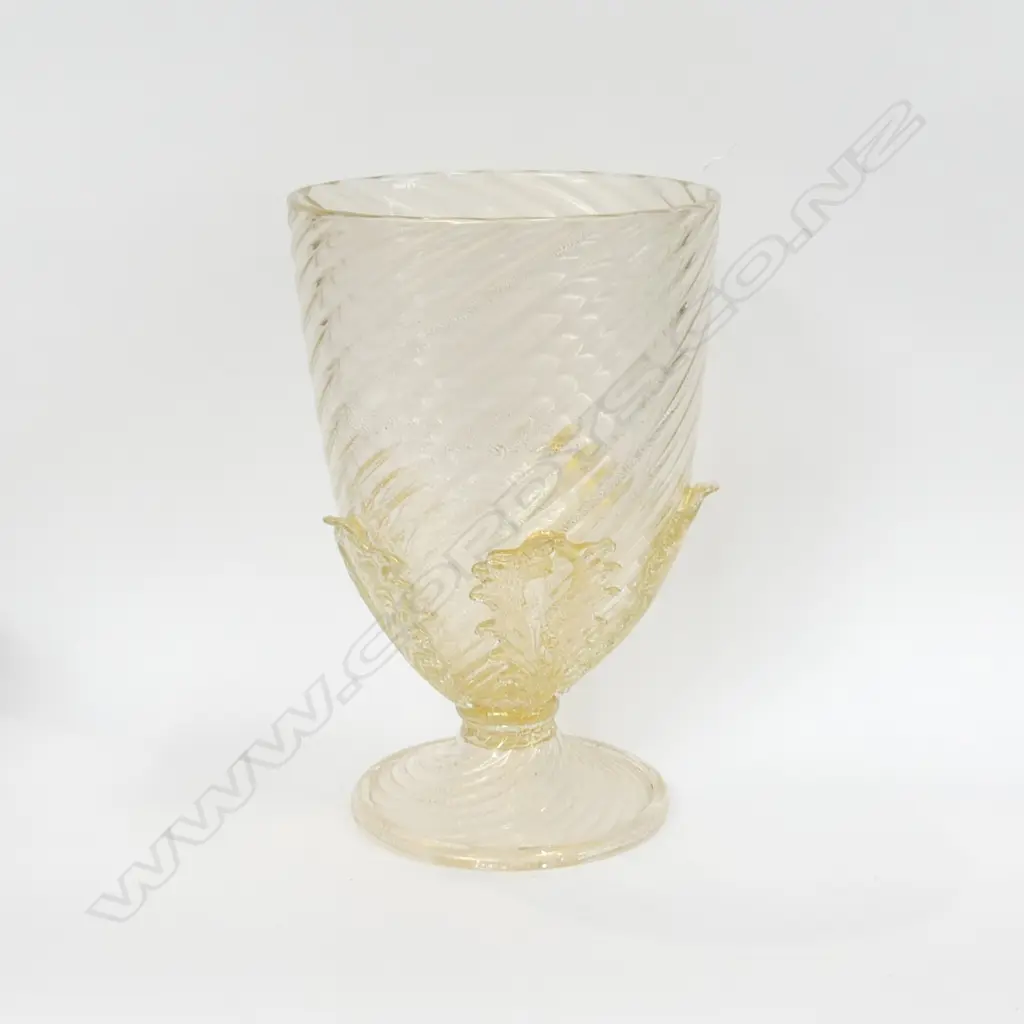 TALL MURANO ART GLASS VASE w. 5 LEAF DESIGN H.270mm Image 1++