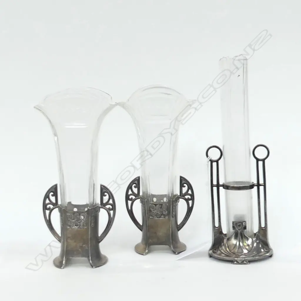 3 JUGENDSTIL / ART NOUVEAU VASES; PR & TEST TUBE SHAPE H.185mm Image 1++