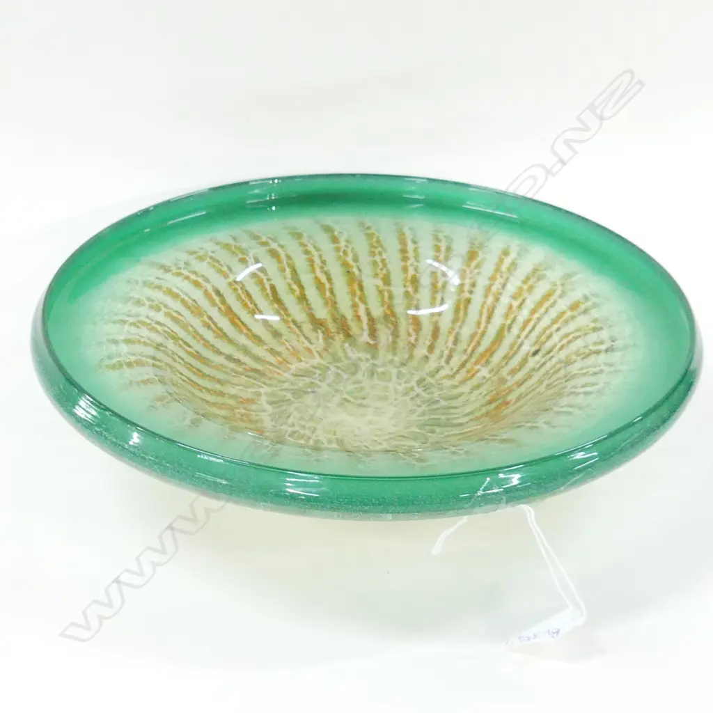 LGE GREEN DECO ART GLASS BOWL 340mm dia KARL WIEDMANN FOR WMF IKORA GERMANY 1930s Image 1++