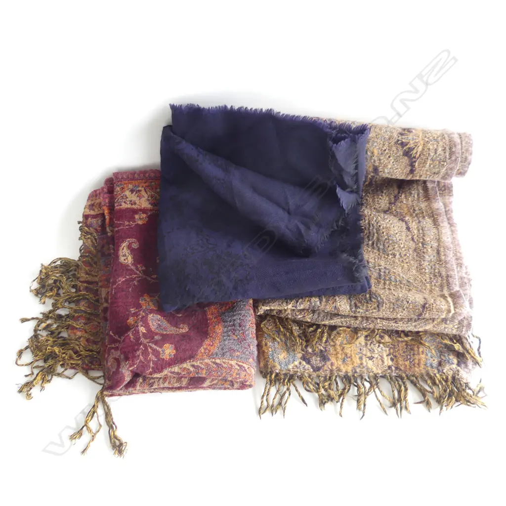 3 100% WOOL SHAWLS; 2 x PAISLEY + BLUE/BLACK  Image 1++