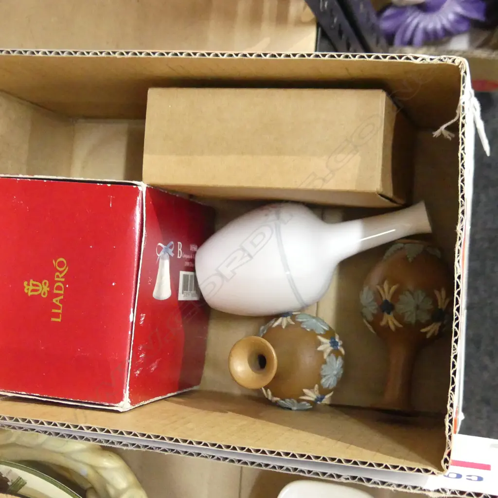 SM BOX COLLECTABLES INCL. BOX MINIATURE VASES, LLADRO BELL, RD LAMBETH VASES  ETC.. Image 1++