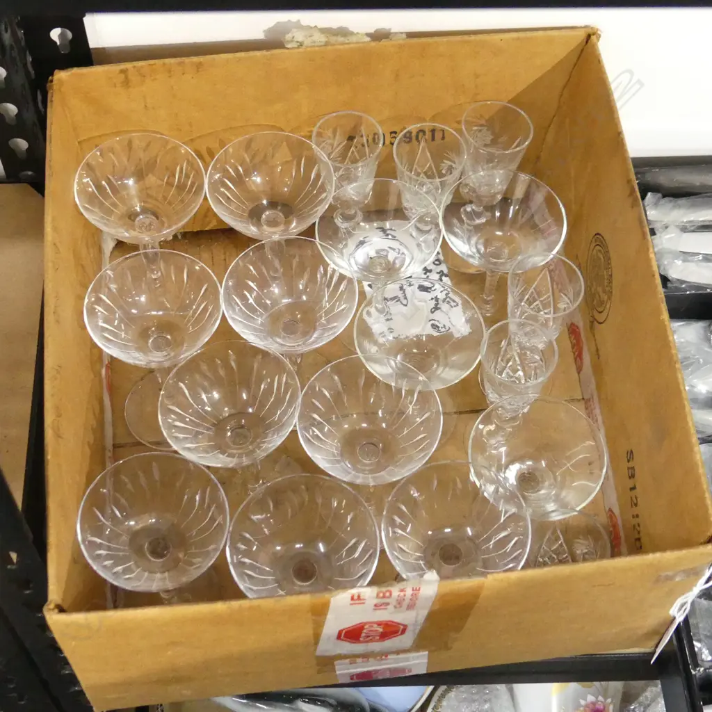 BOX LOT ASST. CRYSTAL LIQUER / SHERRY GLASSES ETC Image 1++