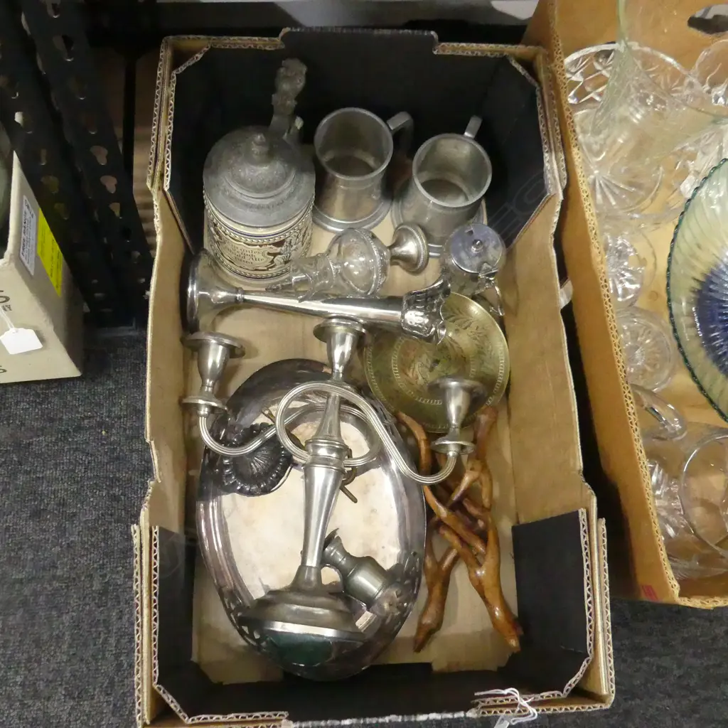 BOX ASST SILVER PLATE, PEWTER,ETC.. Image 1++