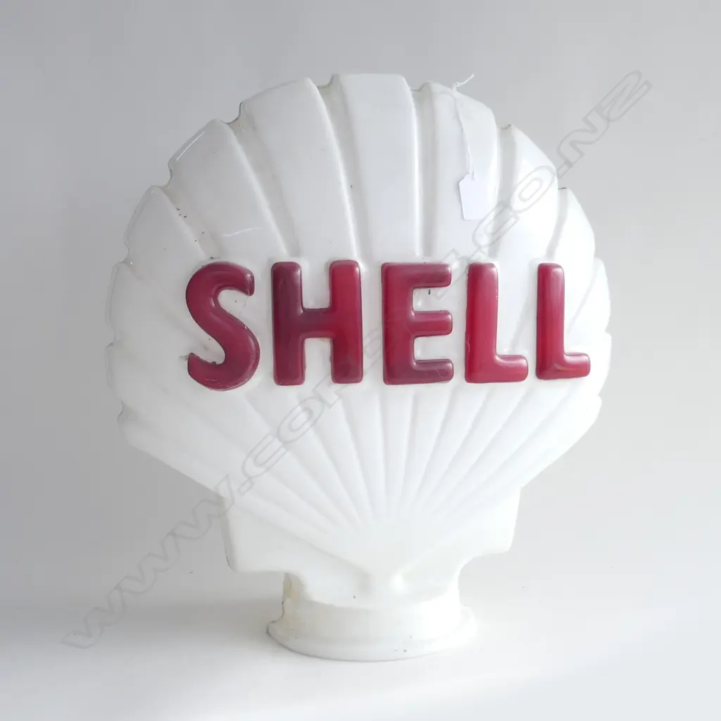 A VINTAGE PLASTIC 'SHELL' PETROL BOWSER TOP SHELL FORM double sided H.440mm. Image 1++