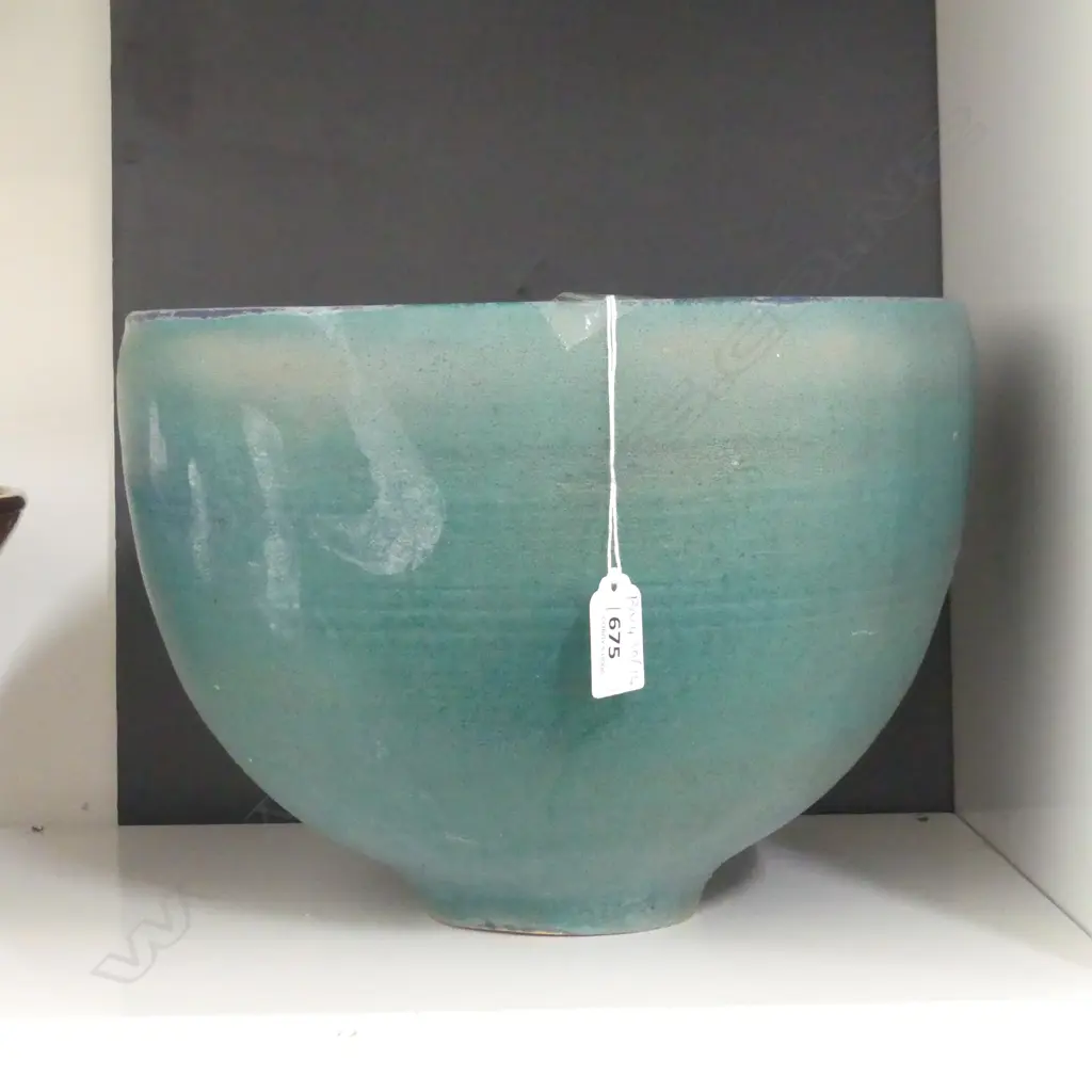 LGE STUDIO POTTERY TURQUOISE GLAZED BOWL H.210mm 290mm dia Image 1++