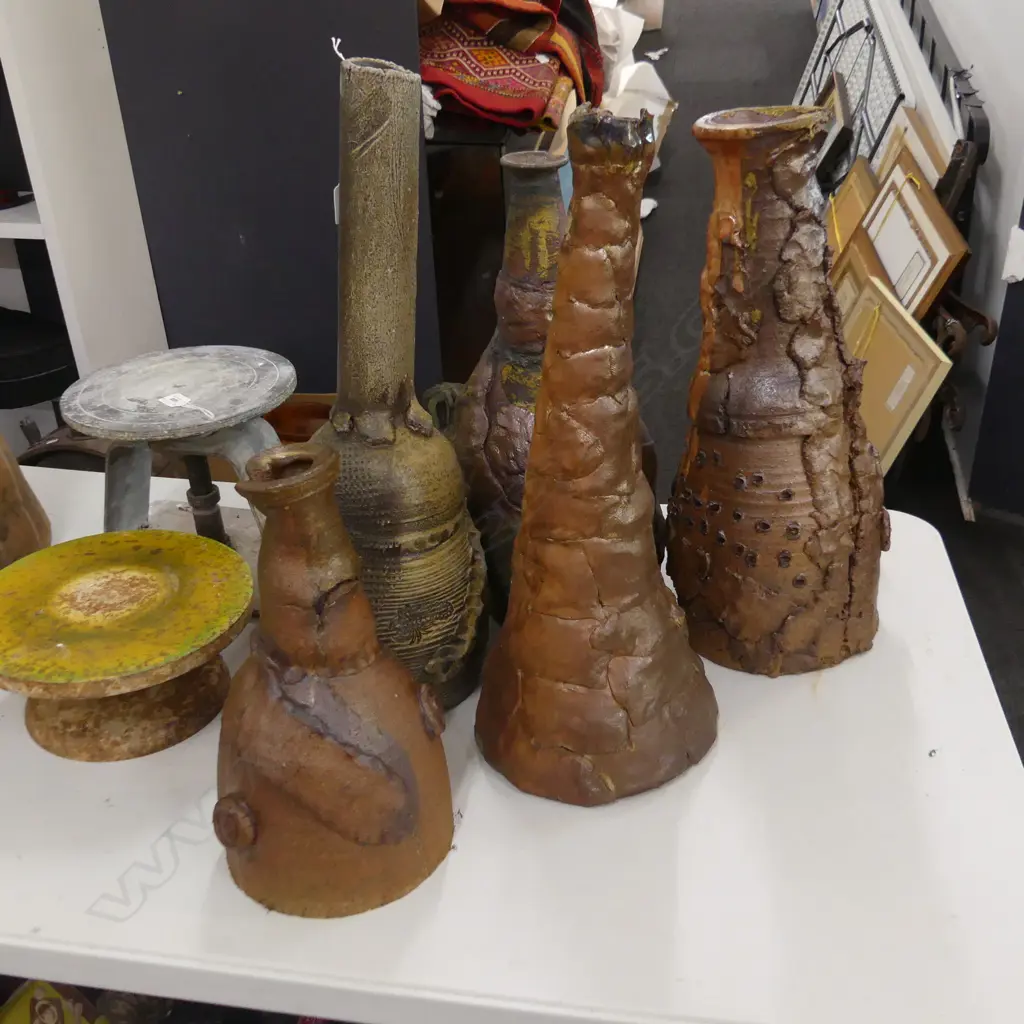 5 TALL STUDIO POTTERY BROWN VASES H.580mm Image 1++
