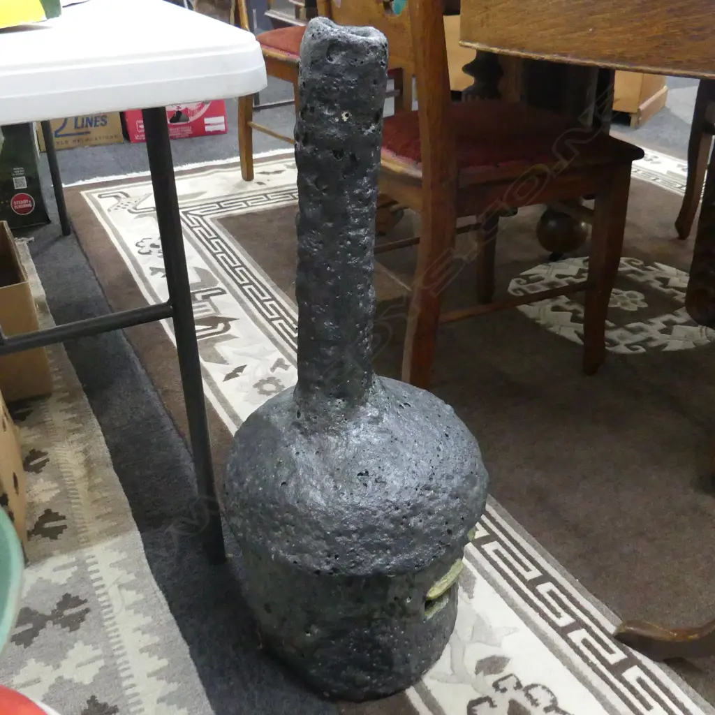 TALL STUDIO POTTERY FLOOR VASE w. BLACK PUMICE LIKE GLAZE H.720mm Image 1++
