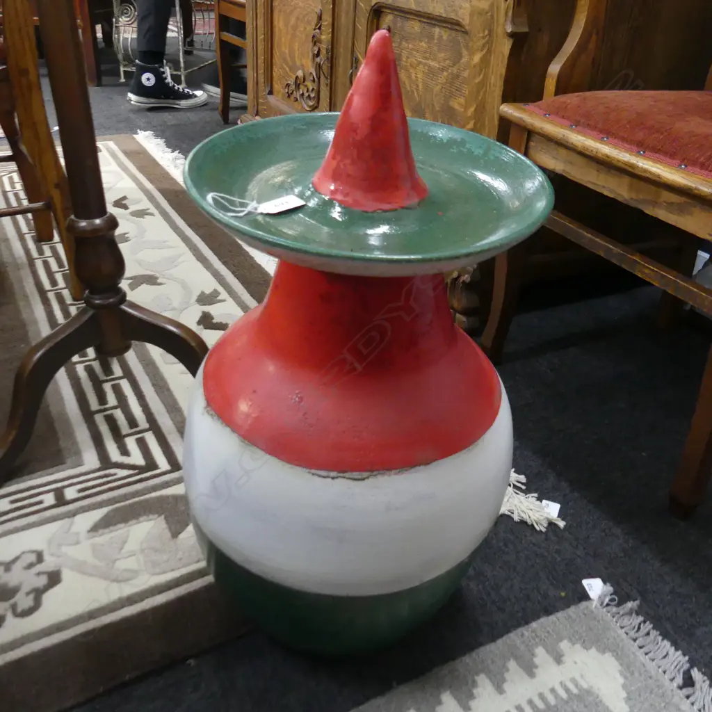 LGE STUDIO CERAMIC LIDDED VASE - BANDED GREEN, WHITE & RED GLAZE H.600mm  Image 1++