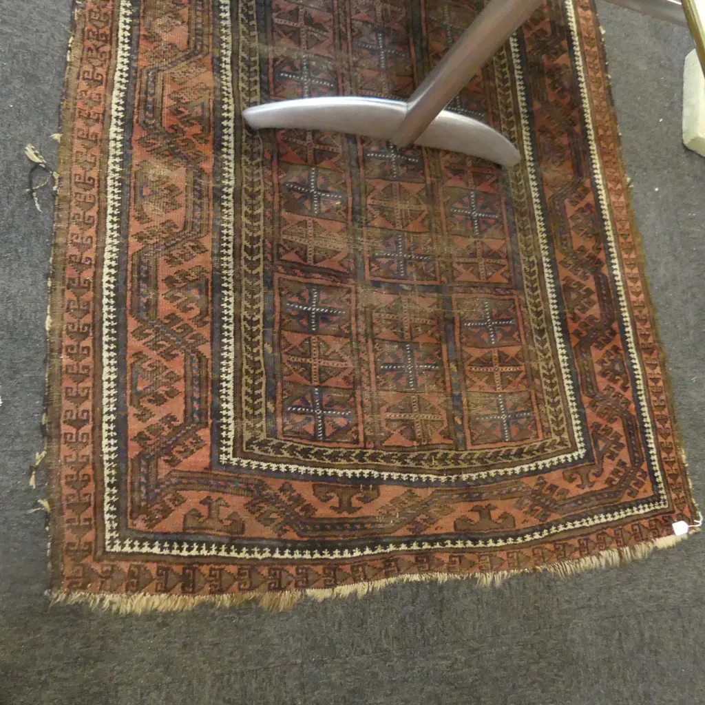HAND KNOTTED ALL WOOL AFGHAN RUG (some wear) 2200X1250mm Image 1++