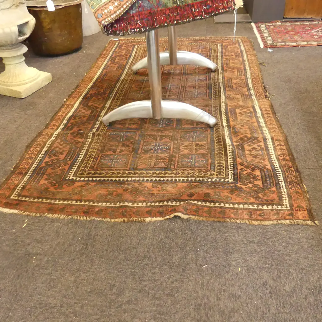 HAND KNOTTED ALL WOOL AFGHAN RUG (some wear) 2200X1250mm Image 1++