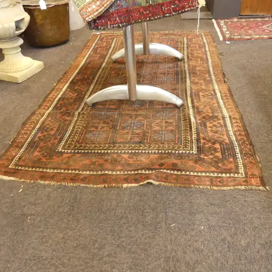 HAND KNOTTED ALL WOOL AFGHAN RUG (some wear) 2200X1250mm