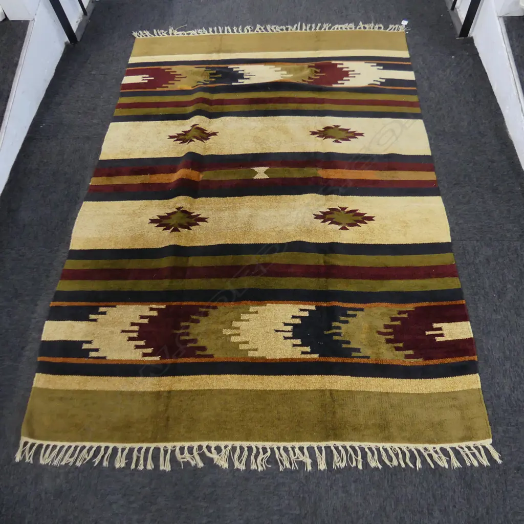 MOROCCAN SILK RUG; VEGETABLE DYED AZTEC DESIGN - RETAIL $6000 - 1770x1200mm Image 1++