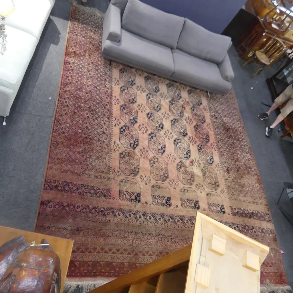 LARGE HAND KNOTTED ALL WOOL AFGHAN RUG w. 'ELEPHANT FOOT' CENTRAL MOTIFS 4300x3350mm Image 1++
