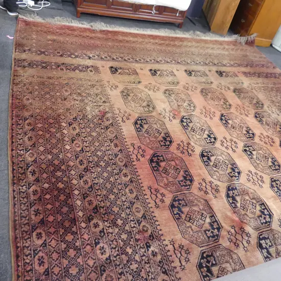 LARGE HAND KNOTTED ALL WOOL AFGHAN RUG w. 'ELEPHANT FOOT' CENTRAL MOTIFS 4300x3350mm