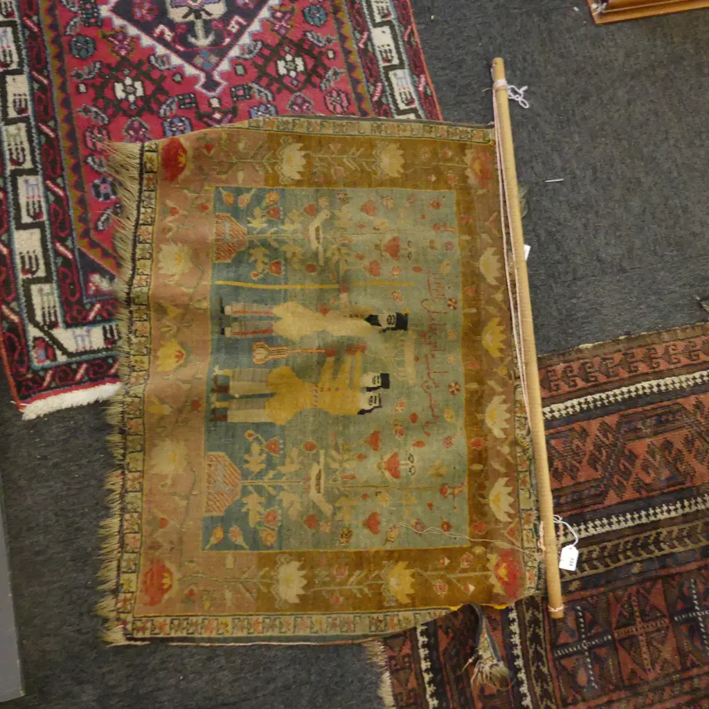 HAND KNOTTED ALL WOOL PICTORIAL WALL HANGING RUG 830x600mm Image 1++