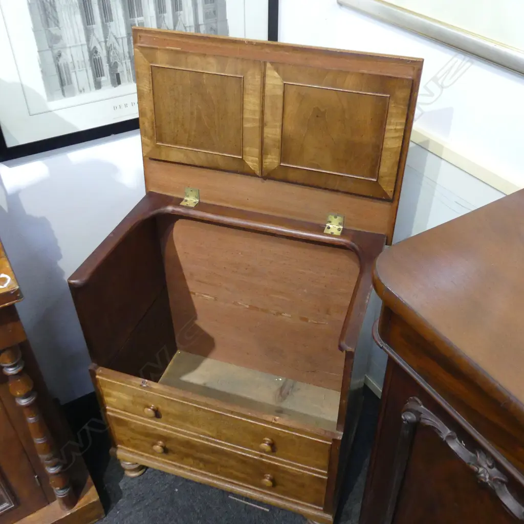 VINTAGE WOODEN COMMODE CHAIR RESEMBLES A CHEST OF DRAWERS Image 1++
