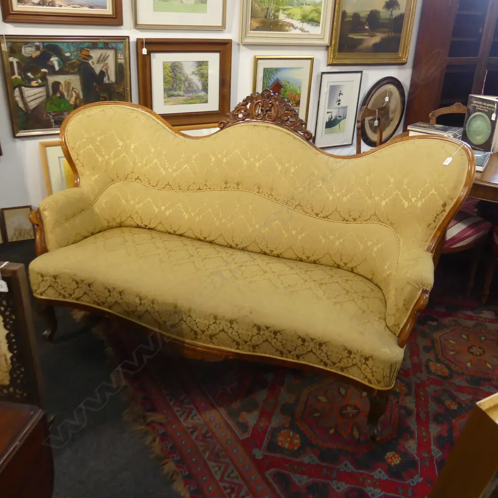 19THC SWEDISH SETTEE - GOLD JACQUARD COVERING some wear - L 1840MM Image 1++