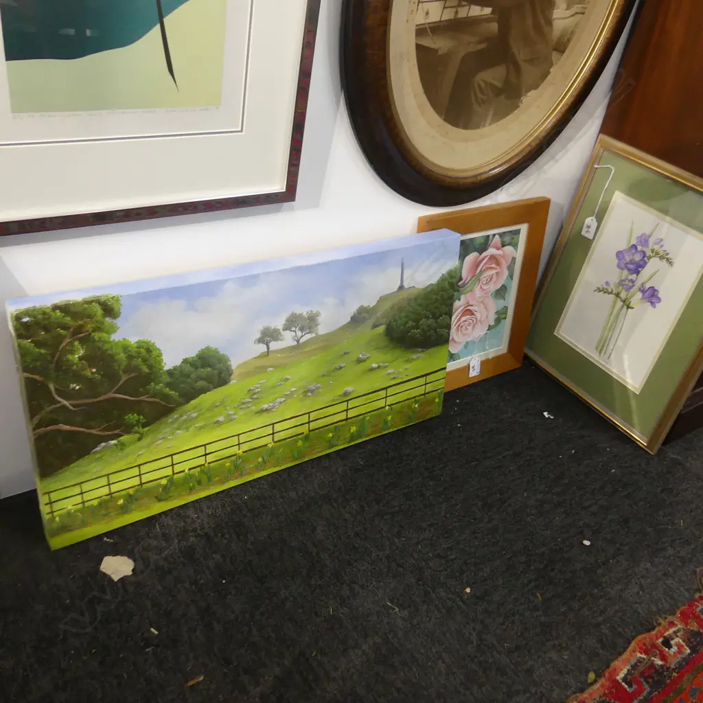 3 ARTWORKS; BETTY CLOSEY 'DAFFODIL WALK CORNWALL PARK' 305x610mm + 2 SIGNED FLORAL W/C Image 1++