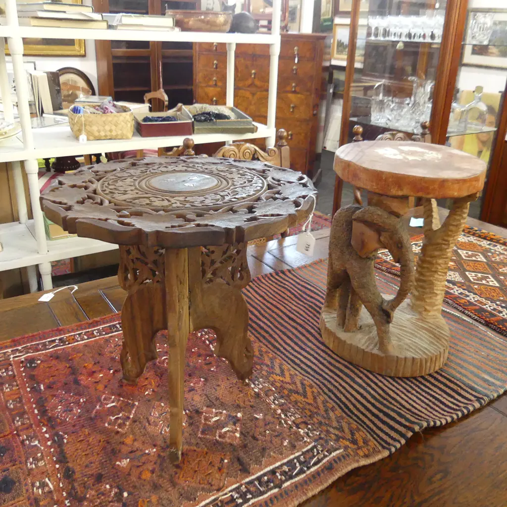 2 SMALL CARVED WOODEN ORIENTAL SIDE TABLES  Image 1++