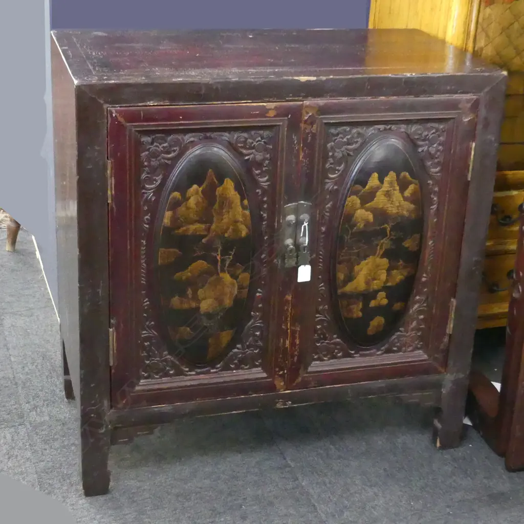 DARK RED LACQUER ORIENTAL CABINET 785x400x820mm Image 1++