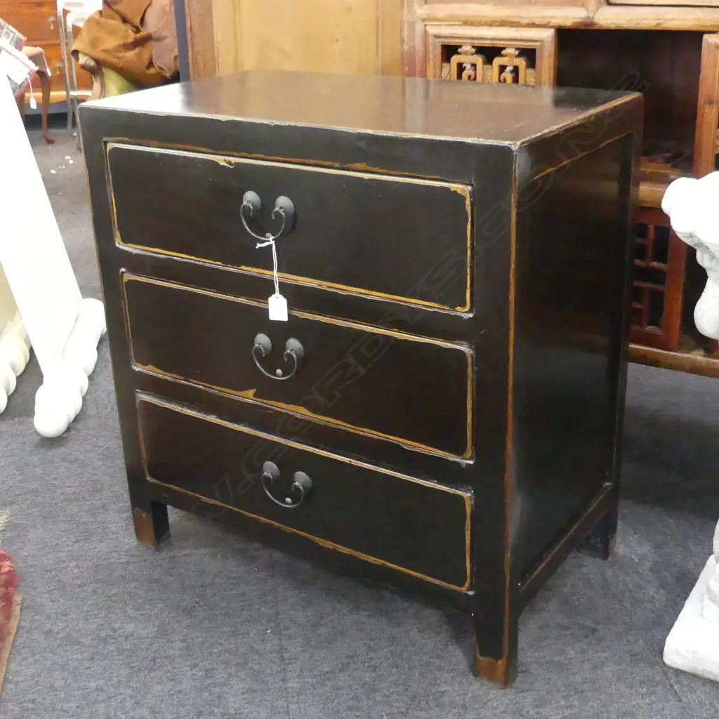 ORIENTAL BLACK LACQUER 3 DRAWER CHEST L 690MM Image 1++
