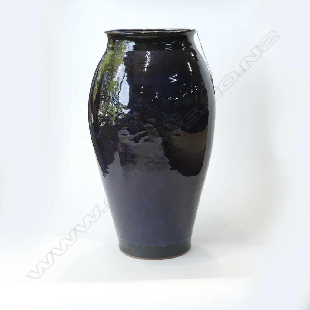 TALL STUDIO POTTERY VASE; BLUE GLAZE H.390mm Image 1++