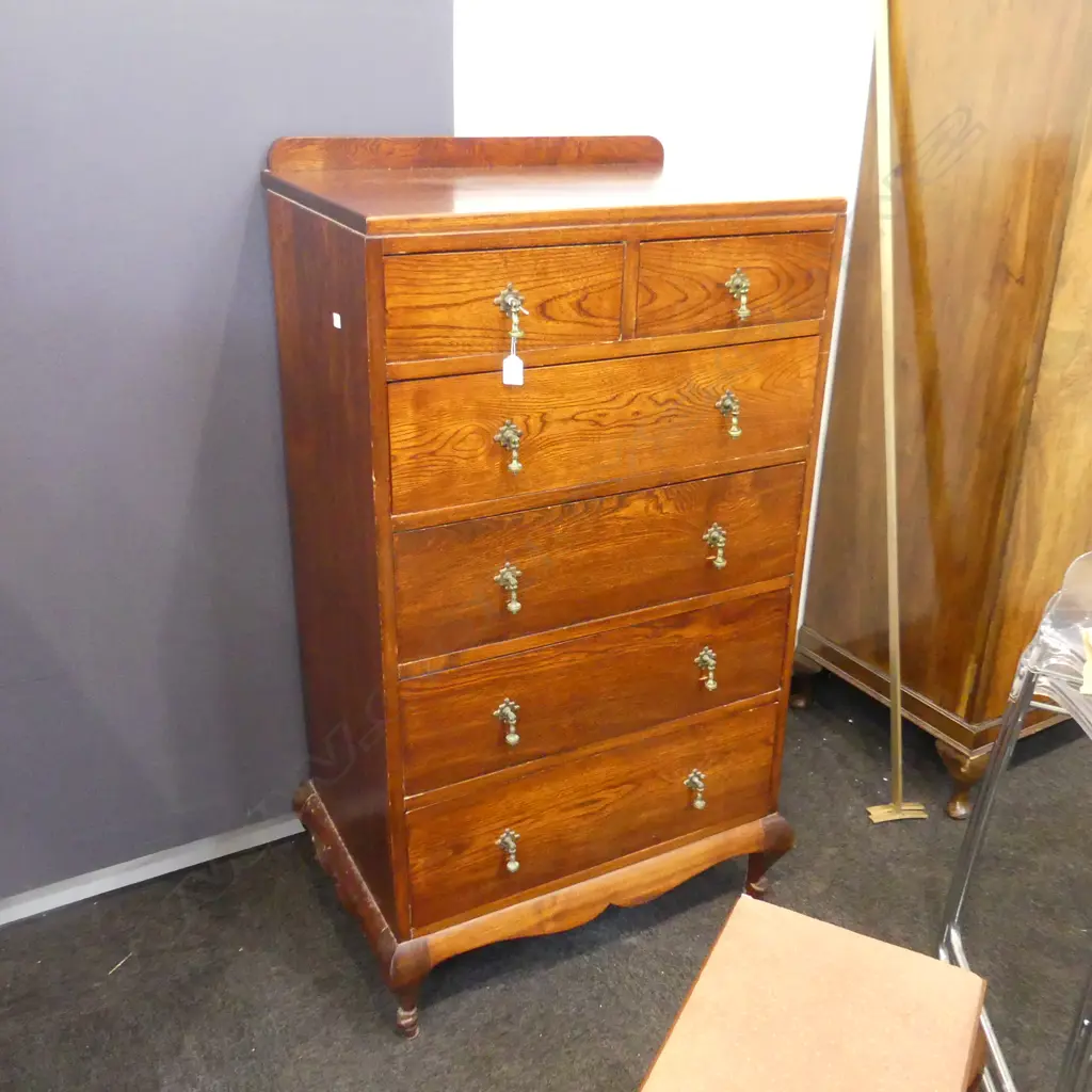 QUEEN ANNE STYLE OAK TALL BOY Image 1++