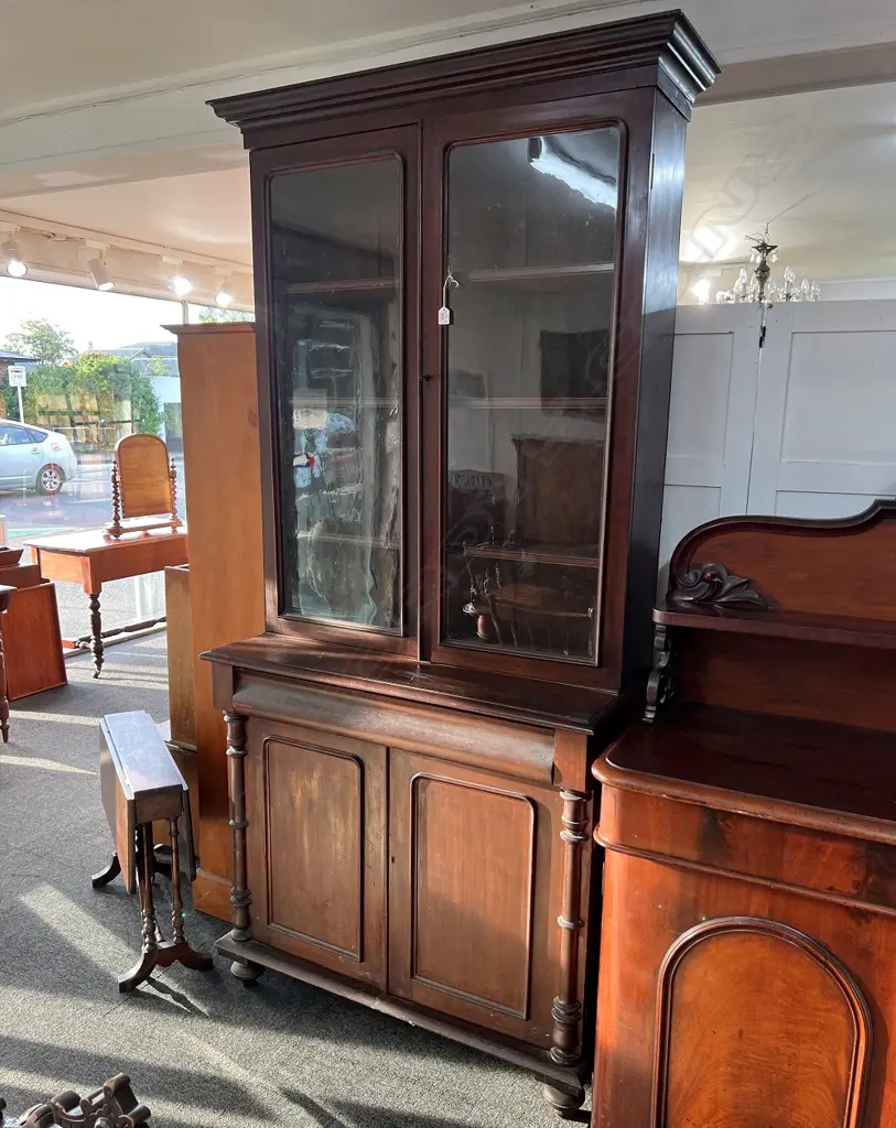 VERY ORIGINAL KAURI COLONIAL BOOKCASE CHIFFONIER. TOP W 3 SHELVES.base with 1/2 columns  .H.2300mm W.1030mm Image 1++