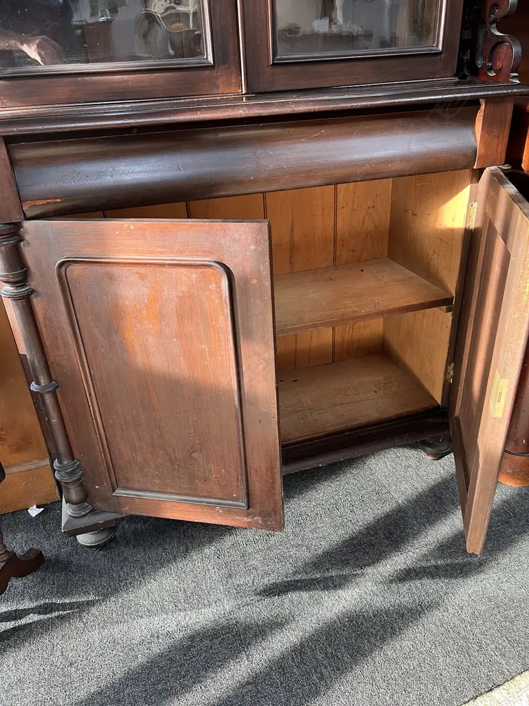 VERY ORIGINAL KAURI COLONIAL BOOKCASE CHIFFONIER. TOP W 3 SHELVES.base with 1/2 columns  .H.2300mm W.1030mm Image 1++