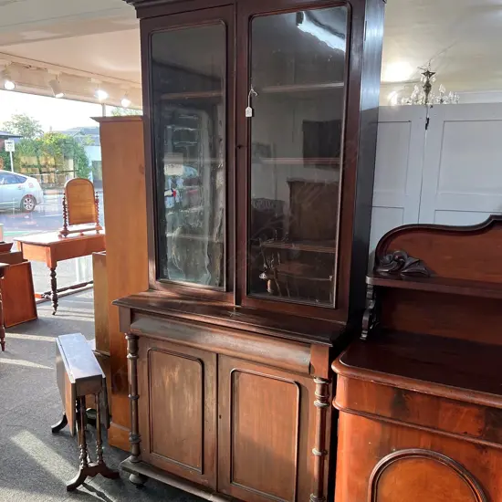 VERY ORIGINAL KAURI COLONIAL BOOKCASE CHIFFONIER. TOP W 3 SHELVES.base with 1/2 columns  .H.2300mm W.1030mm