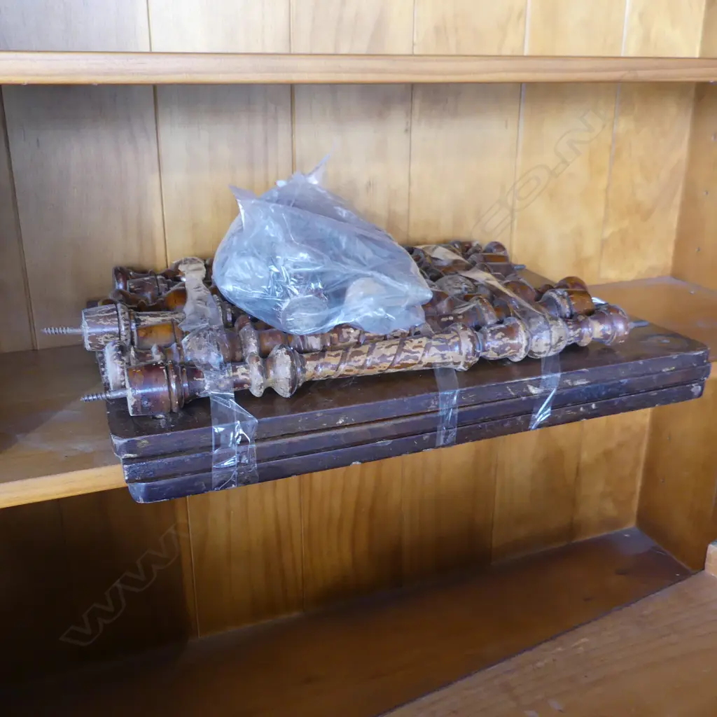 3 LEVEL MAHOGANY WHATNOT IN PARTS. 8 TURNINGS AND 3 SHELVES. Image 1++