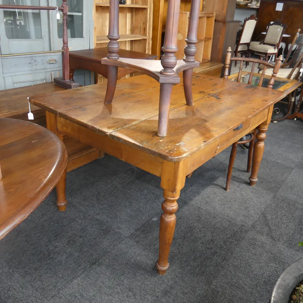RUSTIC EARLY 20thC KITCHEN TABLE w. SIDE DRAWER 910x1300x700mm Image 1++