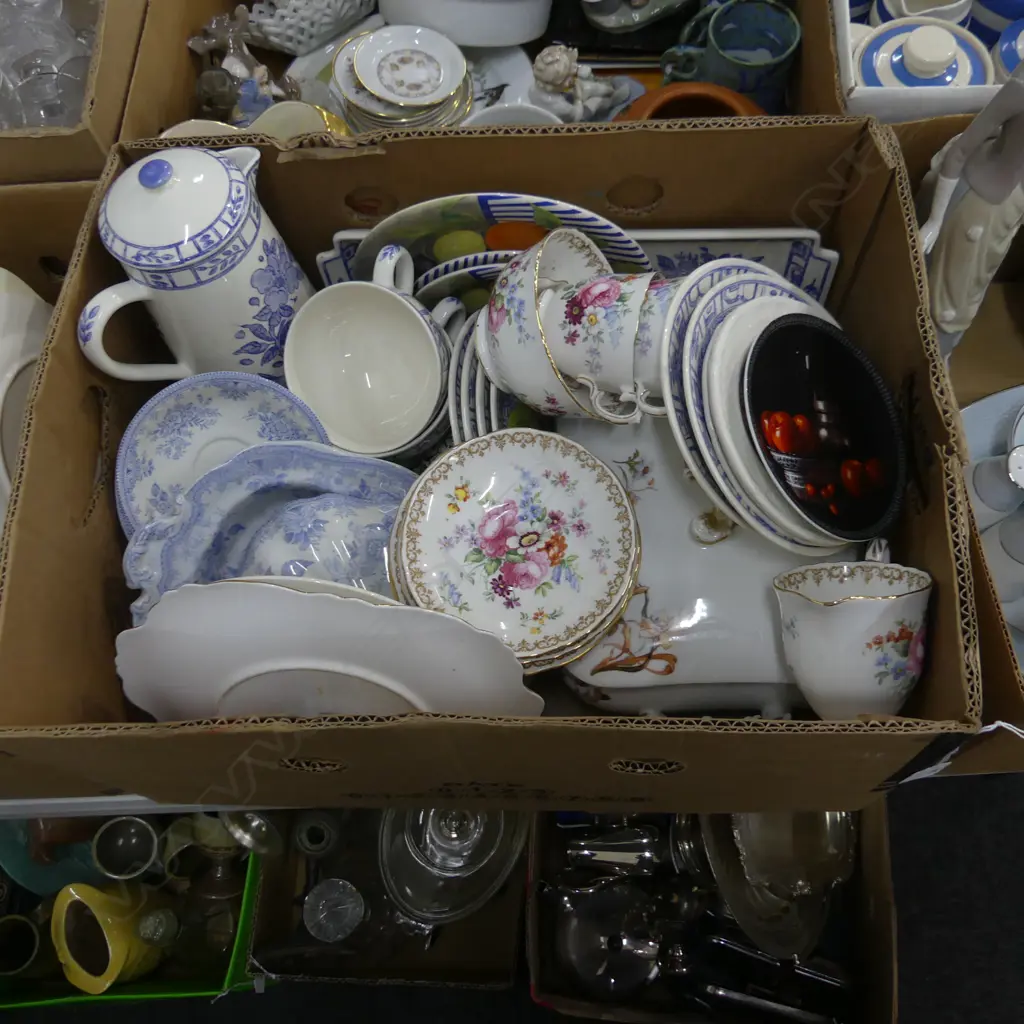 BOX LOT ASST. FRENCH CERAMICS, 2 LIDDED TUREENS ETC Image 1++