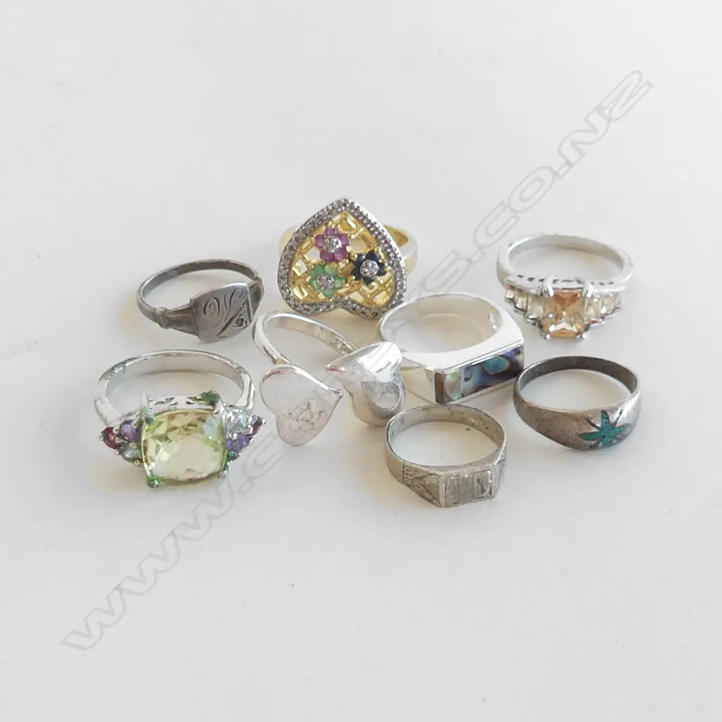 8 SILVER VARIOUS GEM SET RINGS Image 1++