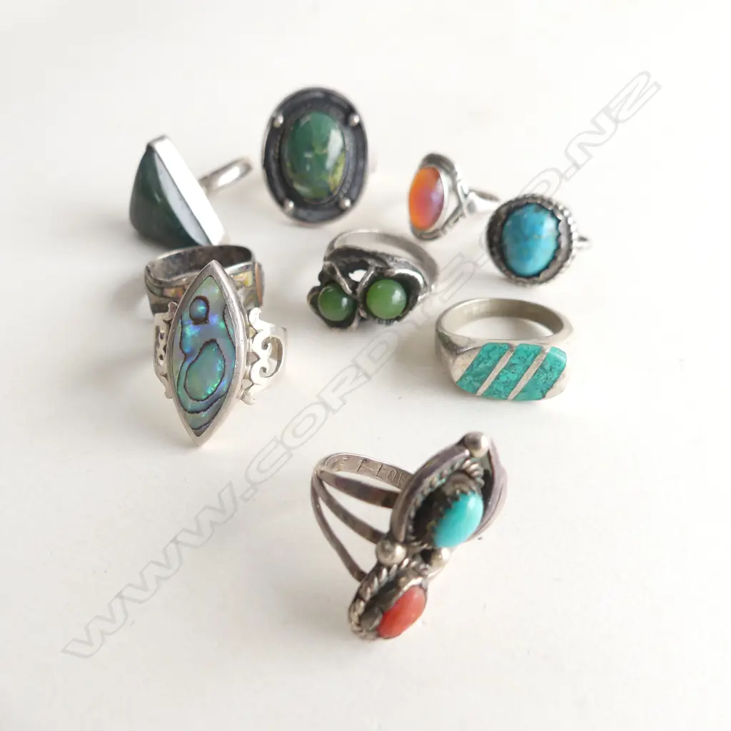 9 STG & SEMI PRECIOUS STONE RINGS 42 GRAMS Image 1++