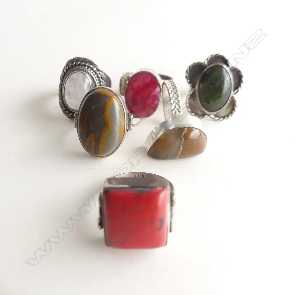 6 STG & AGATE RINGS 37 GRAMS Image 1++