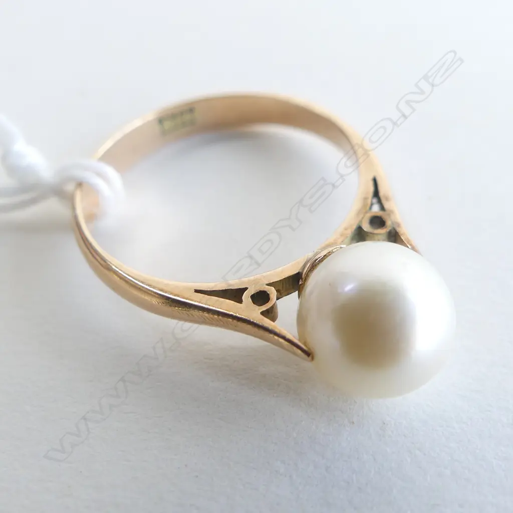 14CT GOLD SOLITARE PEARL RING  20982 Image 1++