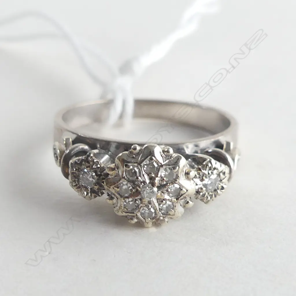 9CT WHITE GOLD AND DIAMOND CLUSTER RING Image 1++