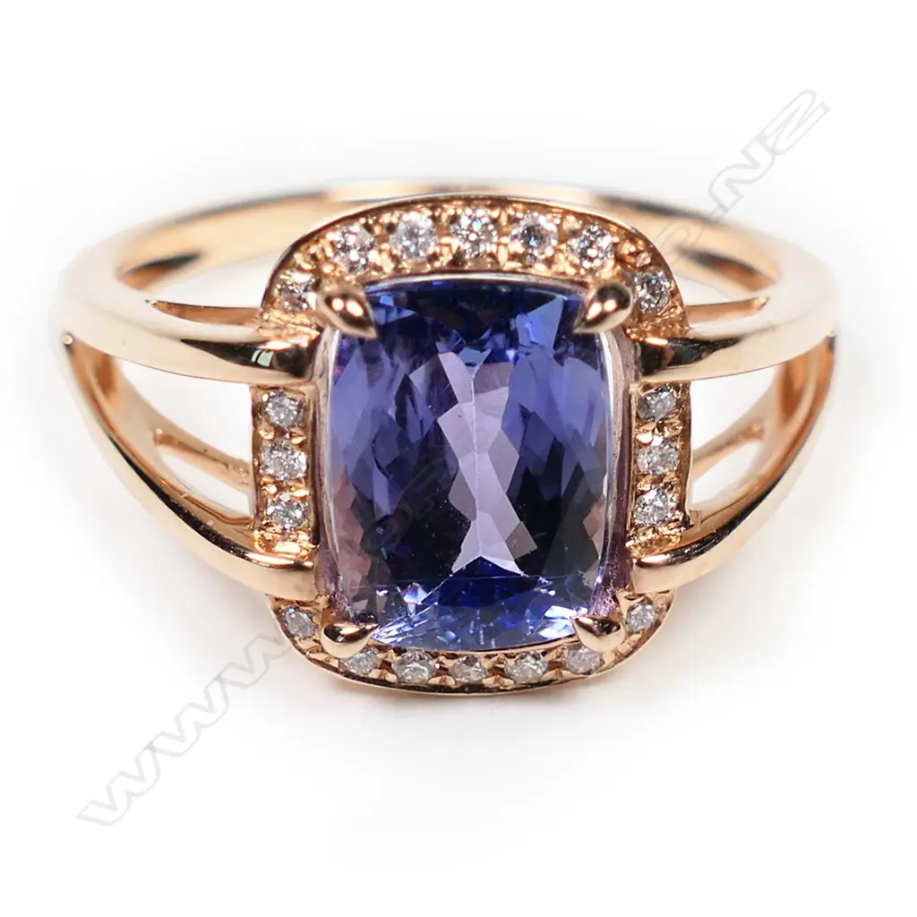 A 14ct rose gold, tanzanite and diamond ring, Image 1++