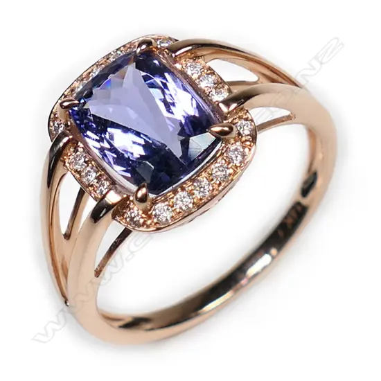 A 14ct rose gold, tanzanite and diamond ring,