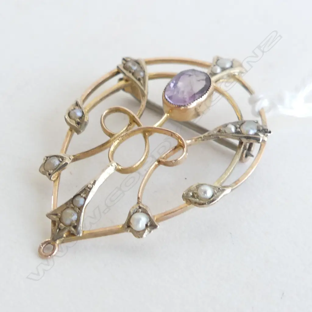 (20385) EDW 9CT PEARL & AMETHYST PENDANT 1 pearl missing Image 1++