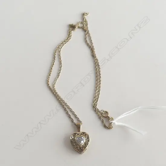 GOLD PLATED STG SILVER CHAIN & FILIGREE HEART SET WITH CZ ? STONE PENDANT