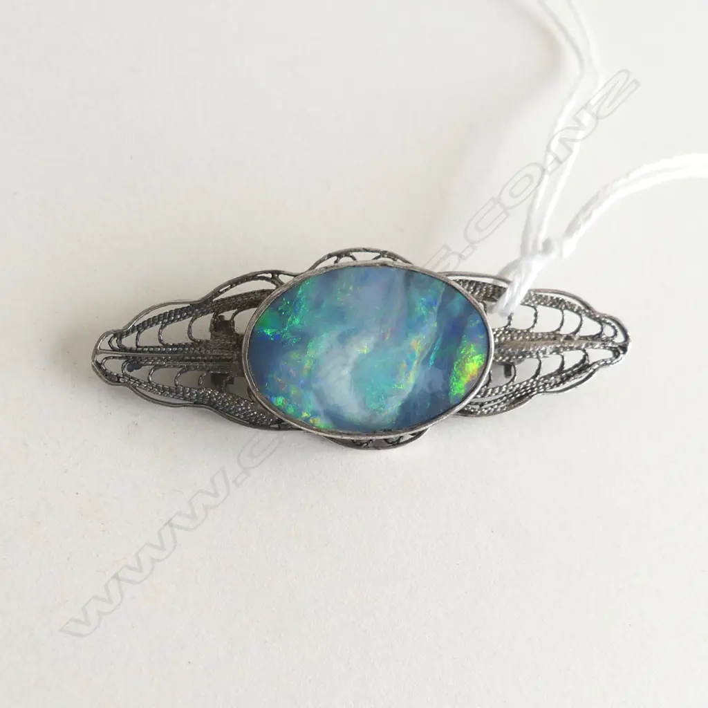 SILVER & OPAL ARTS & CRAFTS BROOCH  FRILAGREE WIRE Image 1++