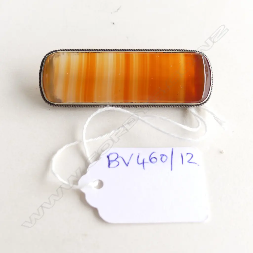 ORANGE BANDED AGATE RECTANGULAR BROOCH 20x60mm Image 1++