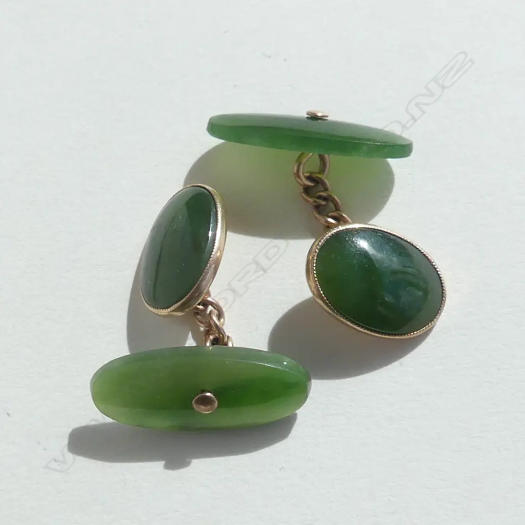 PR C1900 9CT ROSE GOLD & POUNAMU CUFFLINKS (20956) Image 1++