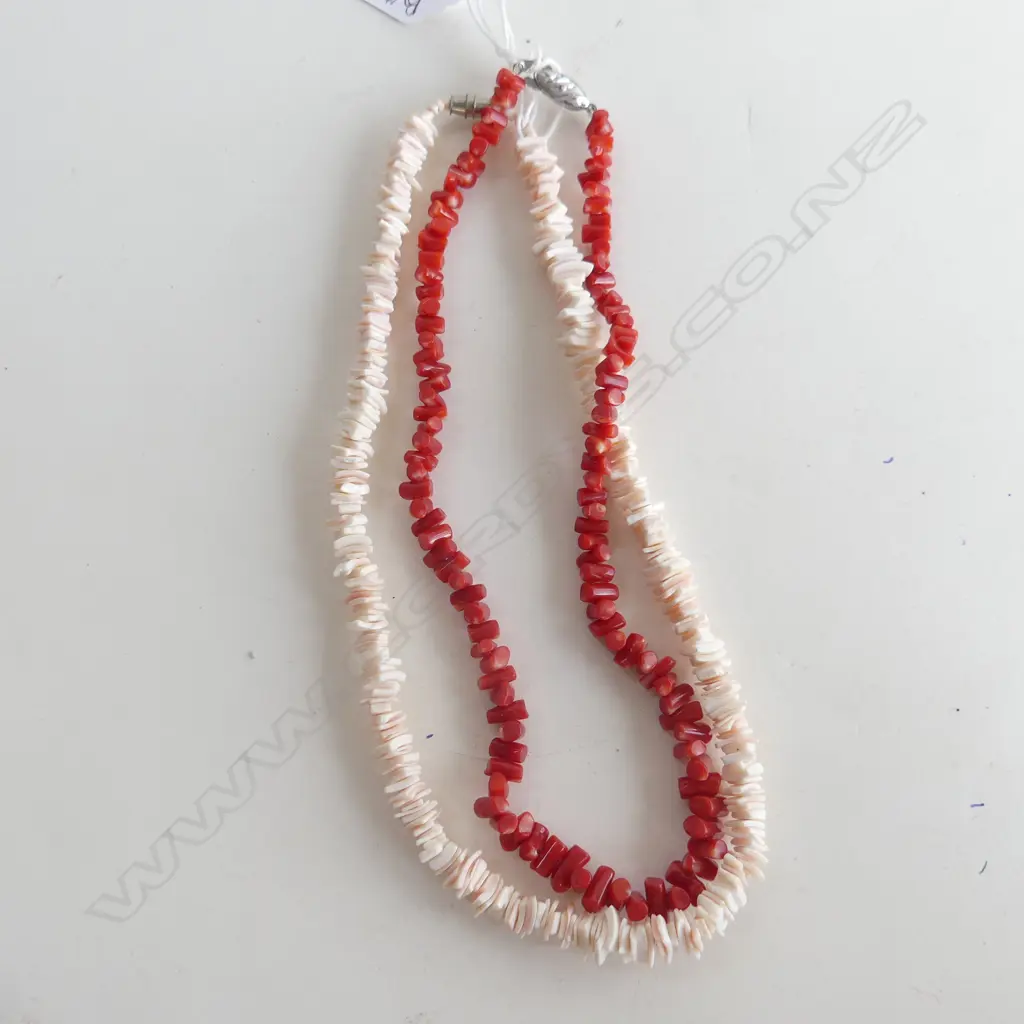 2 CORAL NECKLACES; RED L.400mm & PINK L.430mm Image 1++